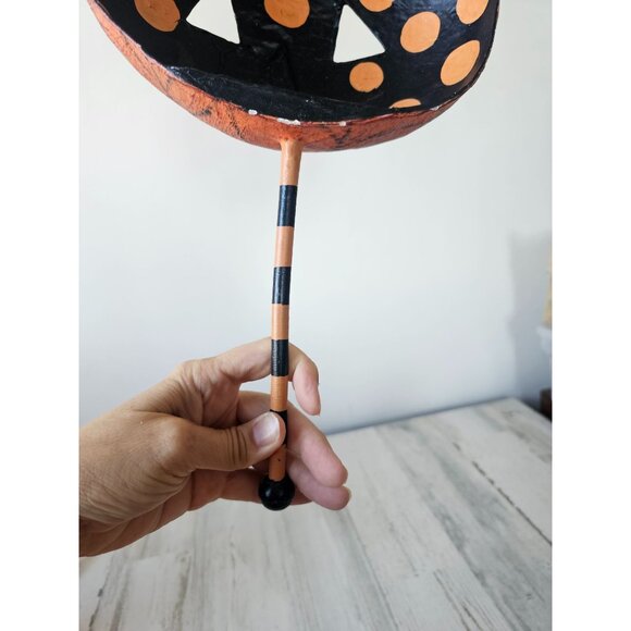 Halloween shabby chic cat pumpkin face mask hanging unique paper mache decor - Picture 7 of 11